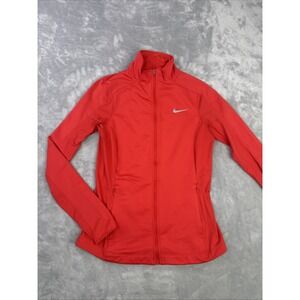 Nike women's Dri-FIT full zip running jacket Sz S orange/red
